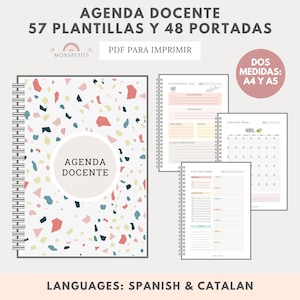 Agenda Docente, 57 plantillas, 48 portadas, Planificador Lecciones, Agenda Maestra, Escolar, PDF Maestro, Español, Català