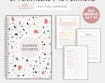 Agenda Docente, 57 plantillas, 48 portadas, Planificador Lecciones, Agenda Maestra, Escolar, PDF Maestro, Español, Català