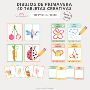 40 Tarjetas Creativas Primavera, Pictionary Imprimible, Dibujos Niños, Vocabulario, Español, Català, Educación Infantil, Homeschooling