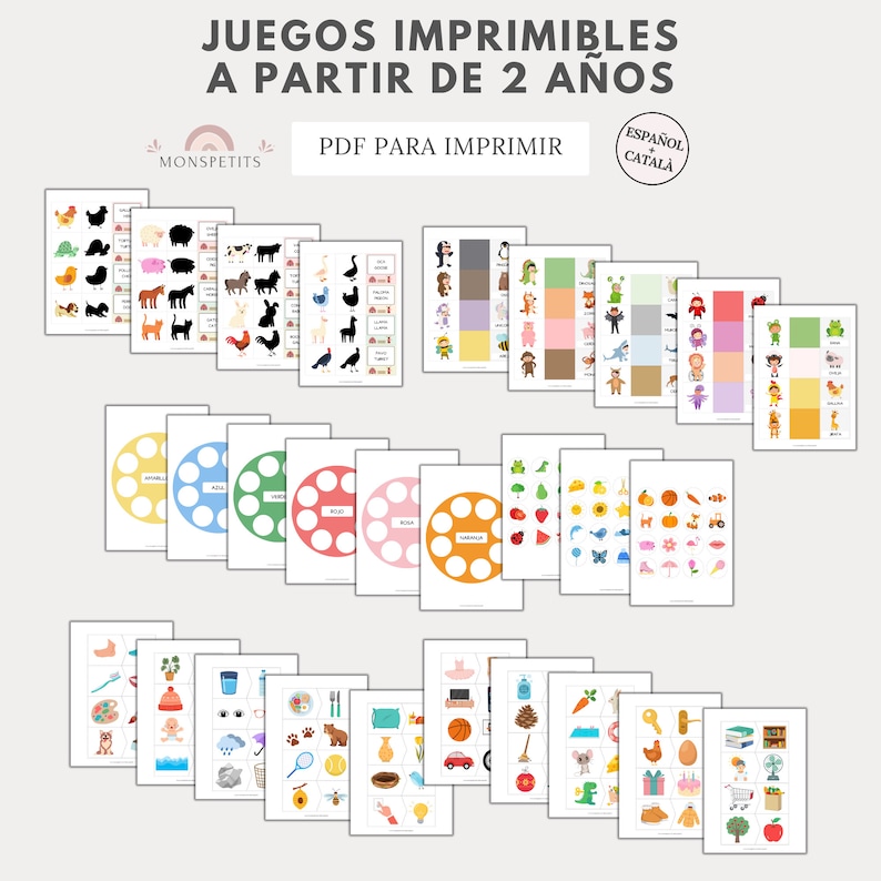 Juegos Imprimibles 2 Años, Aprendizaje Colores, Formas, Animales, Números, Educación Infantil, Descarga PDF, Español, Català, Enseignement à domicile image 6