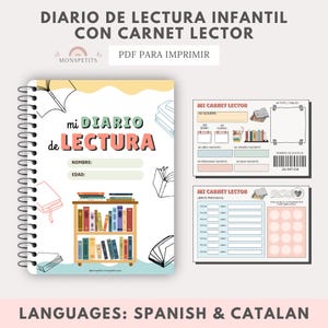 Diario Lectura Imprimible para Niños, Reseñas de Libros, Retos Lectura, Español, Català