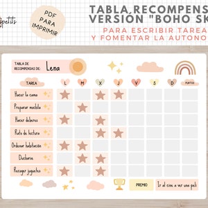 Tabla Recompensas, Economia Fichas, Tablero, Belohnungstabelle, Metas, Niños, Educacion Kindil, Descarga PDF, Español, Català, Homeschooling