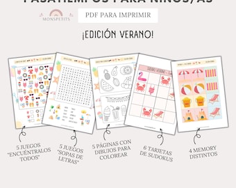 Pack Juegos y Pasatiempos Verano Para Niños, Imprimible, Español, Català, Aprendizaje, Descarga Digital, Educación, Homeschooling