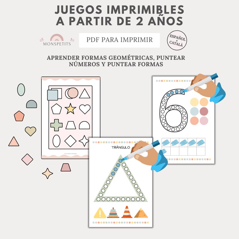 Juegos Imprimibles 2 Años, Aprendizaje Colores, Formas, Animales, Números, Educación Infantil, Descarga PDF, Español, Català, Homeschooling imagen 5