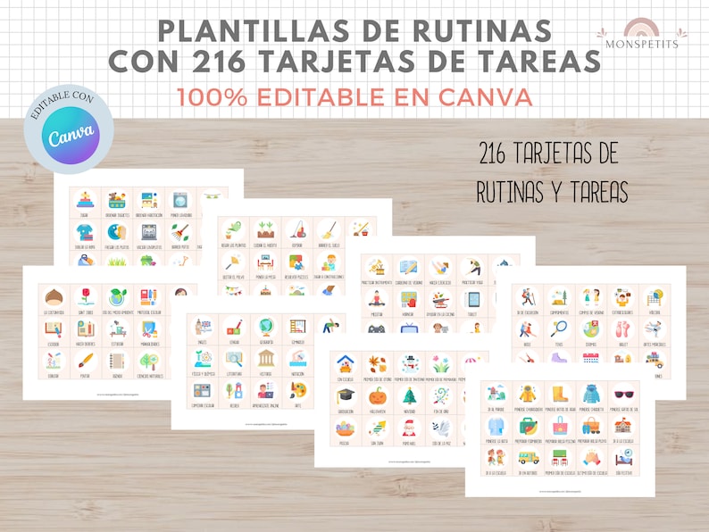 Plantillas de Rutinas con 216 tarjetas de tareas para niños, EDITABLE en Canva, Español, Català, Imprimible en PDF, Digital, Homeschooling imagen 6