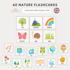 60 fichas didácticas sobre la naturaleza en inglés, vocabulario infantil, primavera, imprimible, inglés, aprendizaje, descarga digital, educación, educación en el hogar, PDF