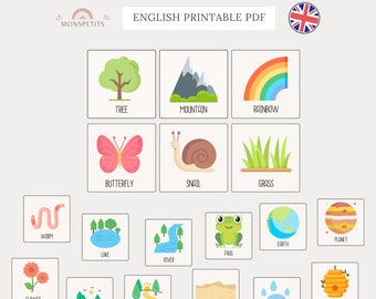 60 Nature Flashcards English,  Children's Vocabulary, Spring, Printable, English, Learning, Digital Download, Education, Homeschooling, PDF