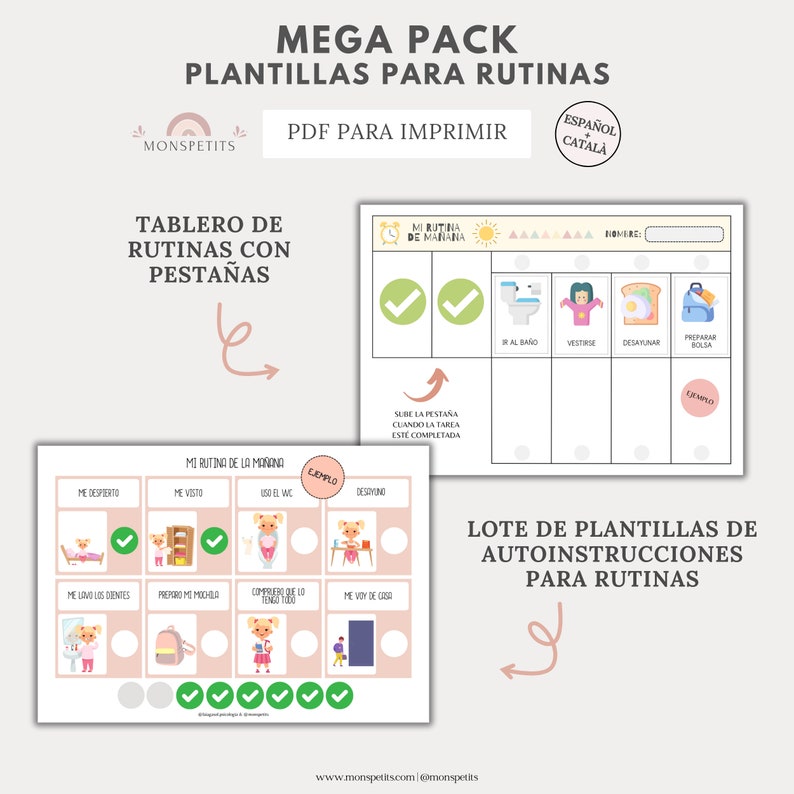 Mega Pack Plantillas Rutinas Niños, Imprimible PDF, Organización Familiar, Español, Català, Descarga Digital, Educación, Homeschooling imagen 3
