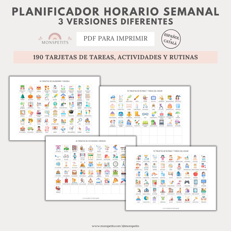 Planificador Horario Semanal, Imprimible Niños, Rutinas, Organización Familiar, Español, Català, Descarga Digital, Educación, Homeschooling imagen 3