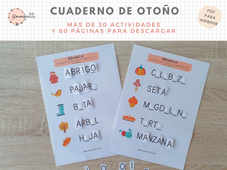 Cuaderno Actividades Otoño, 80 páginas, Aprendizaje para niños, Español, Català, Imprimible Educativo, PDF Descarga Digital, Homeschooling imagen 2