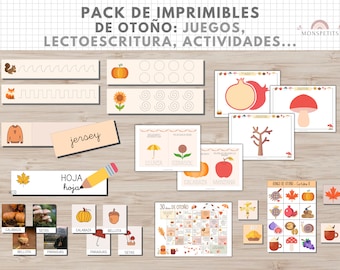 Pack Imprimibles Otoño, Juegos, Leer, Escribir, Actividades Aprendizaje, Niños, Español, Català, Educación Infantil, Descarga, Homeschooling