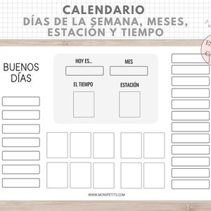 Calendario Días Semana, Estación, Tiempo, Emociones, Organización Niños, Español, Català, Asamblea, Rutinas y Hábitos, Educación Infantil imagen 2