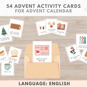 54 Advent Calendar Activity Cards, Printable Family Activities, English, Kids, Christmas Activities, Digital Download