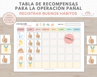 Tabla Recompensas Operación Pañal Niños Bebés, Imprimible A4, Español, Català, Potty Chart, Plantilla Descarga Digital, Thuisonderwijs