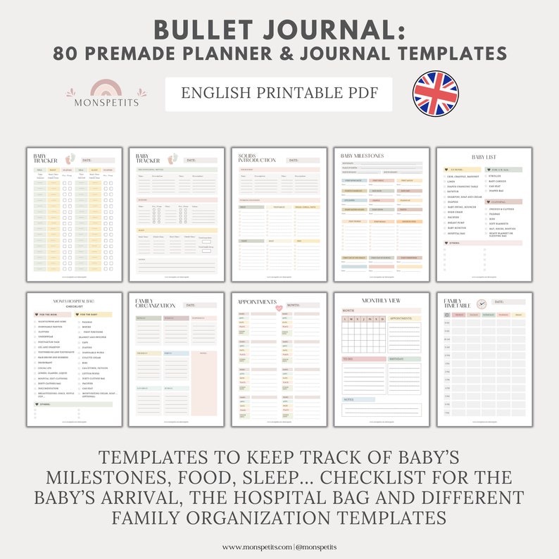 80 plantillas de diario de planificador prefabricadas, imprimibles, plantillas de seguimiento de Bullet Journal, inglés, año en píxeles, organización, descarga digital imagen 8