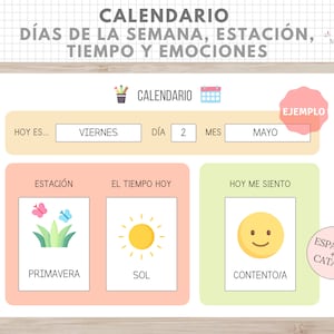Calendario Días Semana, Estación, Tiempo, Emociones, Organización Niños, Español, Català, Asamblea, Rutinas y Hábitos, Educación Infantil imagen 1