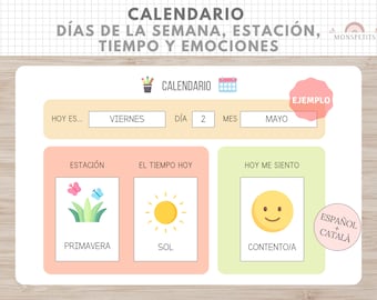 Calendario Días Semana, Estación, Tiempo, Emociones, Organización Niños, Español, Català, Asamblea, Rutinas y Hábitos, Educación Infantil