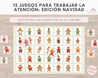 15 Juegos para la Atención, Versión Navidad, Actividad Preescolar, Educación Infantil, Primaria, Homeschooling, Imprimible, Español, Català