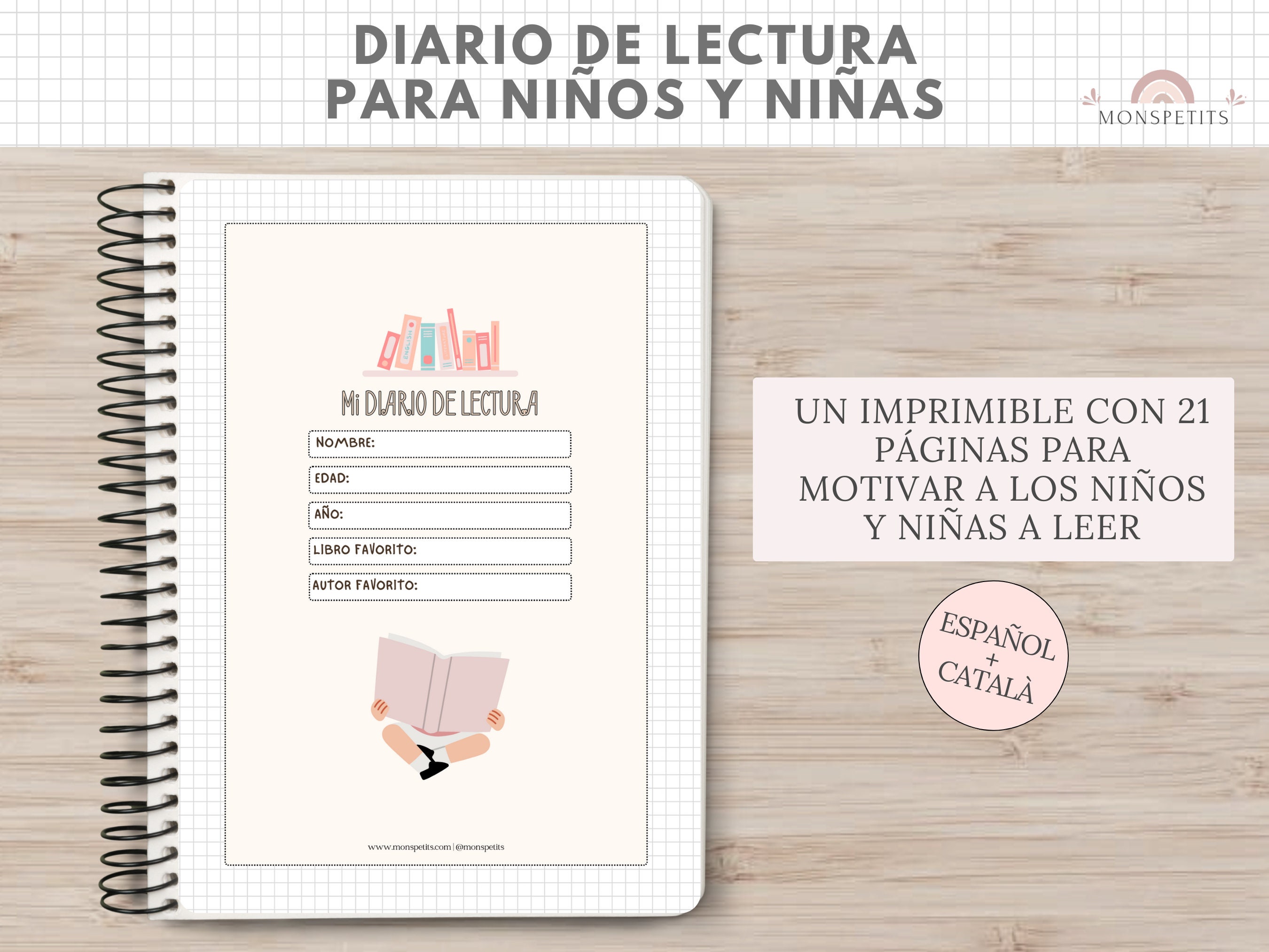 Diario de Lectura, Imprimible Niños, Carnet Lector, Posters Biblioteca, Reto Lectura, Registro de Libros, Español, Català, Educación