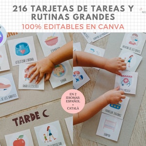 216 tarjetas de Rutinas Grandes para Niños, EDITABLE en Canva, Español, Català, Imprimible Educativo, Plantilla PDF, Digital, Homeschooling image 2