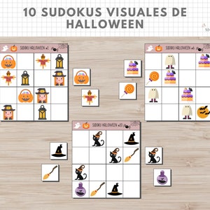 10 Sudokus Halloween, Juego, Lógica, Mates, Niños, Imprimible, Español, Català, Aprendizaje, Descarga Digital, Educación, Homeschooling imagen 1