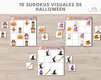 10 Sudokus Halloween, Jeu, Logique, Mates, Niños, Imprimible, Español, Català, Aprendizaje, Descarga Digital, Educación, Homeschooling