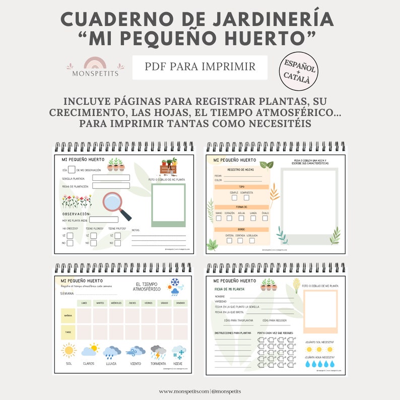 Cuaderno Jardineria Imprimible, Mi Pequeño Huerto, Registro de Plantas, Hojas, Árboles, Naturaleza, Vocabulario, Educación Infantil imagen 2
