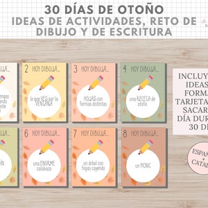 30 días de Otoño, Ideas Actividades para Niños, Reto Escritura y Dibujo, Descarga Digital, Imprimible Educativo, Español, Català, Educación imagen 4