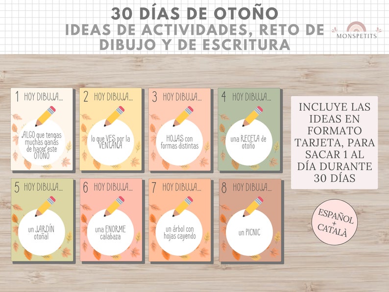 30 días de Otoño, Ideas Actividades para Niños, Reto Escritura y Dibujo, Descarga Digital, Imprimible Educativo, Español, Català, Educación imagen 4