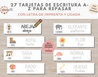 27 Tarjetas Repasar y Escribir, Catalán y Español, Lectoescritura, Imprimible Niños, Homeschooling, Descarga digital, Actividades Educacion