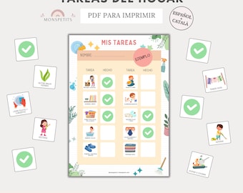 Planificador Tareas del Hogar Visual, Niños, Imprimible Rutinas Infantil, Educacion Infantil, Descarga PDF, Español, Català, Homeschooling