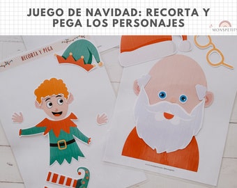 Juego Navidad Recorta y Pega, Manualidad Navideña Papel, Tijeras, Actividad Preescolar, Homeschooling, Montessori, Imprimible, Español