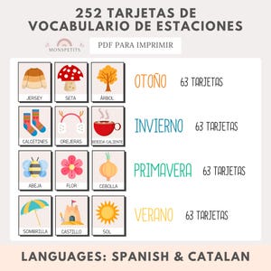 252 Flashcards Vocabulario Estaciones, PDF Imprimible Digital, Lectoescritura Niños, Lenguaje Logopeda, Educación, Descarga, Español Català