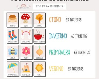 252 Flashcards Vocabulario Estaciones, PDF Imprimible Digital, Lectoescritura Niños, Lenguaje Logopeda, Educación, Descarga, Español Català