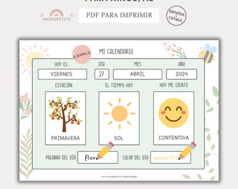 Calendario Infantil Imprimible Niños, Estaciones, Tiempo, Emociones, Rutinas Mañana, Español, Català, Descarga, Educación, Homeschooling