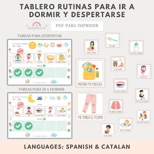 Tablero Rutinas Para Ir A Dormir, Tareas Mañana y Noche, Español, Català, Versión Niño y Niña, Educación Infantil, Imprimible Educativo PDF
