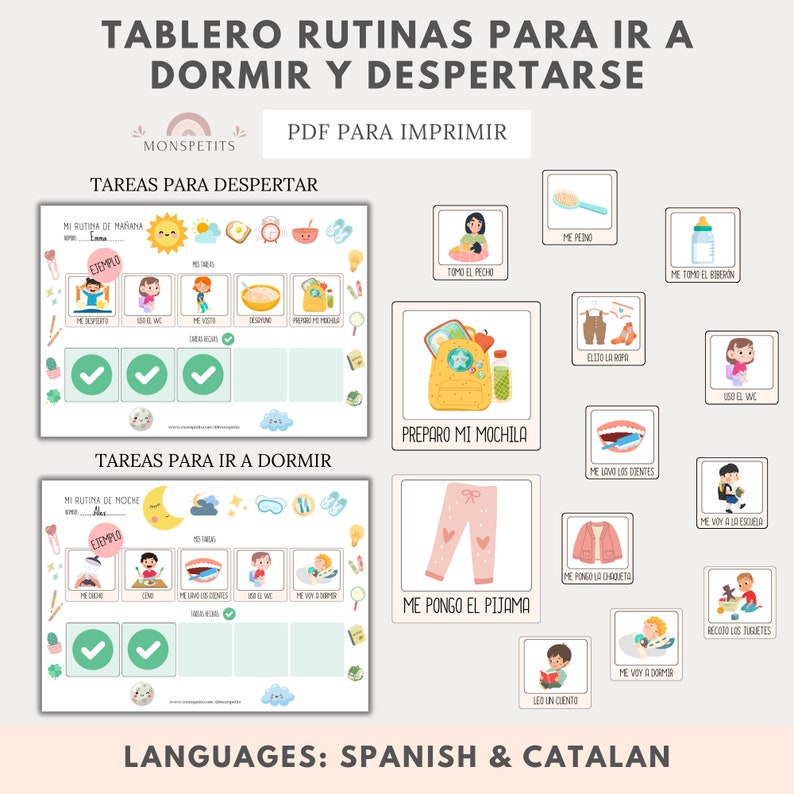 Tablero Rutinas Para Ir A Dormir, Tareas Mañana Y Noche, Español ...