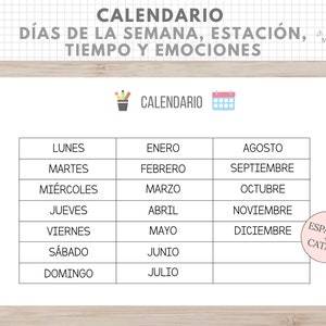 Calendario Días Semana, Estación, Tiempo, Emociones, Organización Niños, Español, Català, Asamblea, Rutinas y Hábitos, Educación Infantil imagen 6