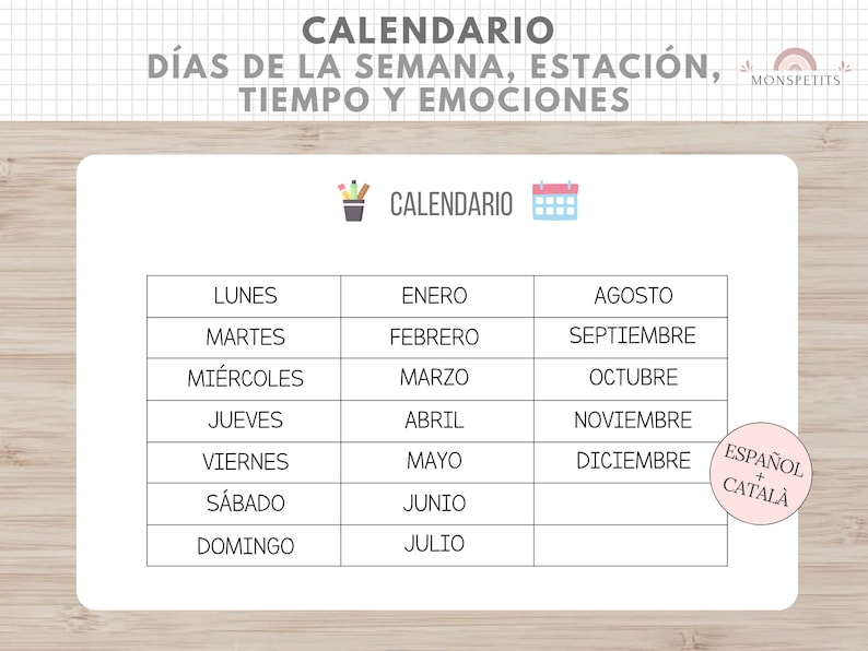 Calendario Días Semana, Estación, Tiempo, Emociones, Organización Niños, Español, Català, Asamblea, Rutinas y Hábitos, Educación Infantil imagen 6