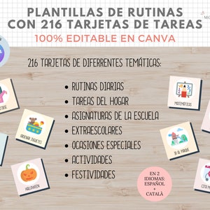 Plantillas de Rutinas con 216 tarjetas de tareas para niños, EDITABLE en Canva, Español, Català, Imprimible en PDF, Digital, Homeschooling imagen 5