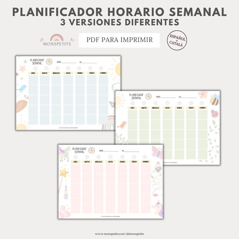 Planificador Horario Semanal, Imprimible Niños, Rutinas, Organización Familiar, Español, Català, Descarga Digital, Educación, Homeschooling imagen 2