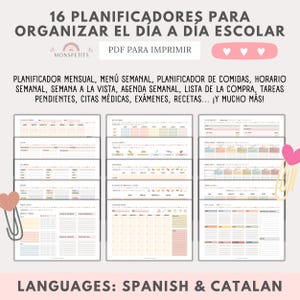 16 Plantillas Organización Escolar, Imprimible Planificación, Español, Catala, Menu, Horario Escolar, Cuidado Familiar, Agenda, Lista Compra