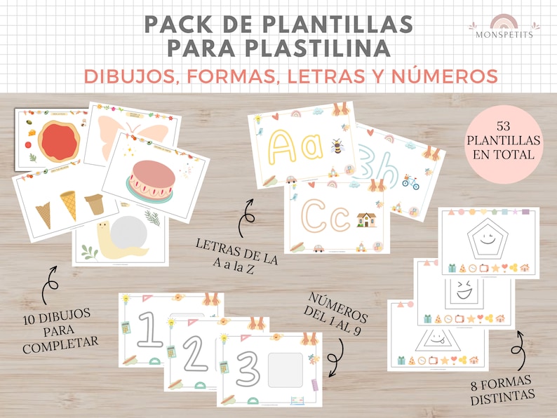 Pack Plantillas para Plastilina, Formas, Letras, Dibujos, Números, Imprimible, Español, Català, Descarga Digital, Educación, Homeschooling image 2