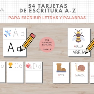 54 Tarjetas Escribir Letras, Español y Catalán, Abecedario, Lectoescritura, Imprimible Niños, Homeschooling, Descarga digital, Actividades