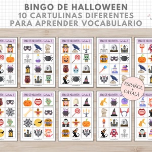 Bingo Temática Halloween, Juego, Vocabulario Niños, Imprimible, Español, Català, Aprendizaje, Descarga Digital, Educación, Homeschooling imagen 2