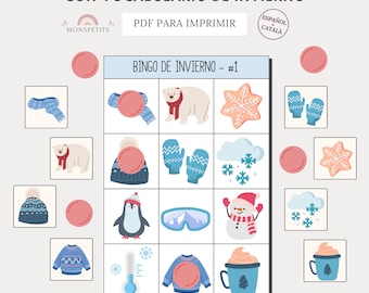 Bingo Temática Invierno, Juego, Vocabulario Niños, Imprimible, Español, Català, Aprendizaje, Descarga Digital, Educación, Homeschooling, PDF