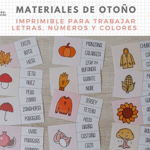 Materiales Otoño con Actividades de Números, Vocabulario, Letras, Colores, Español, Català, Imprimible Educativo, PDF Digital, Homeschooling imagen 2