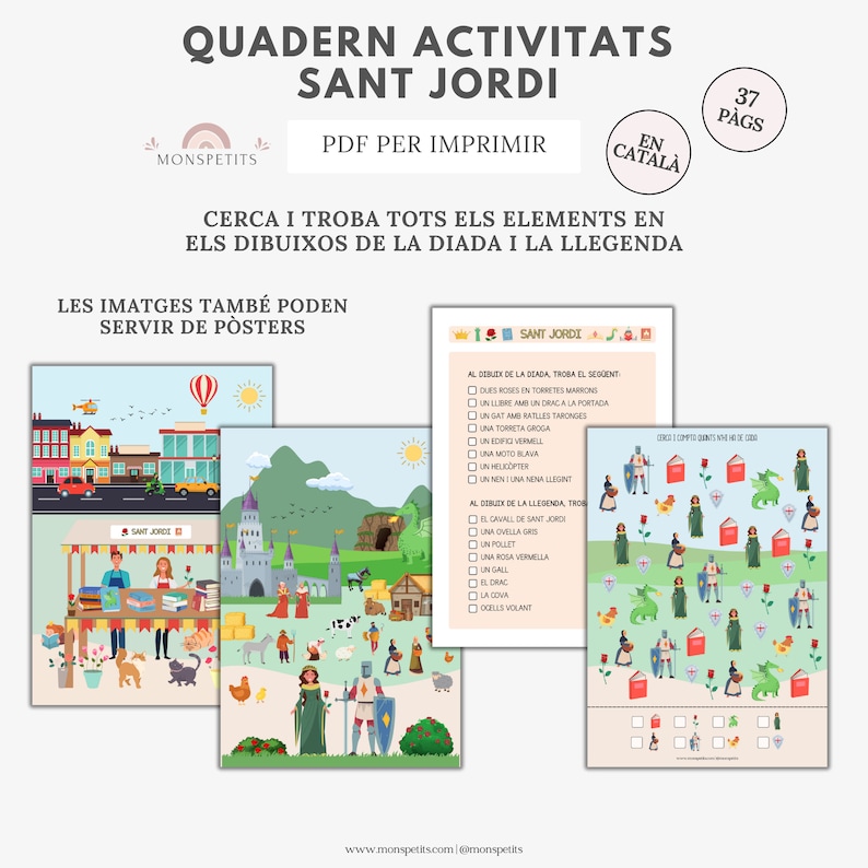 Quadern Sant Jordi Imprimible CATALÀ, Activitats Educació Infantil, Vocabulari, Lectoescriptura, Llegenda Diada, PDF Educatiu, Descarregable image 2