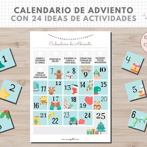 Calendario Adviento Imprimible, Plantilla con 24 Ideas de Actividades, Navidad, Español, Català, Descarga Digital, Homeschooling