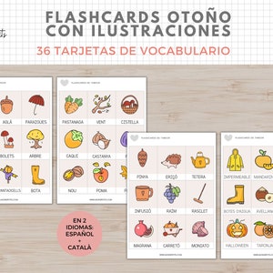 36 Flashcards Vocabulario Otoño, Dibujos, Imprimible Niños, Español i Català, Homeschooling, Descarga digital, Actividades Educacion imagen 4